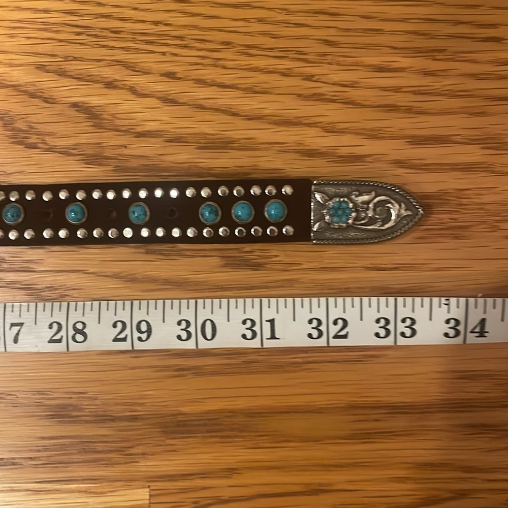 Nicona Belt Co silver toned turquoise genuine leather belt 28waist or smaller(c) - Picture 9 of 11